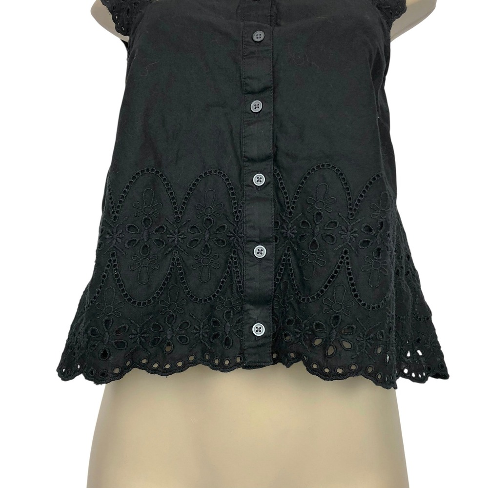 Gap 100% Cotton Eyelet Lace Button Up Crop Tank Top Small Boho Cowgirl Western - Picture 3 of 13
